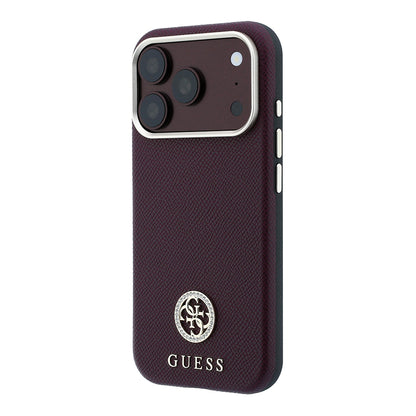 iPhone 18 Pro Kılıf Guess Orijinal Lisanslı M-safe Şarj Özellikli PU Taşlı Metal 4G ve Yazı Logolu Kılıf
