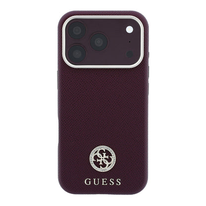 iPhone 18 Pro Kılıf Guess Orijinal Lisanslı M-safe Şarj Özellikli PU Taşlı Metal 4G ve Yazı Logolu Kılıf