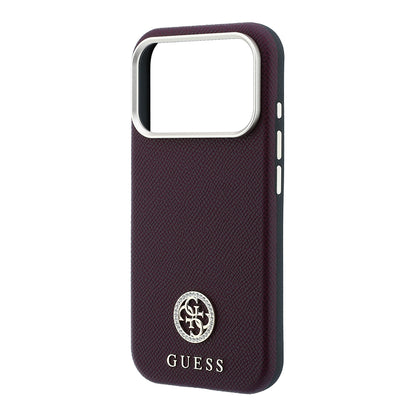iPhone 18 Pro Kılıf Guess Orijinal Lisanslı M-safe Şarj Özellikli PU Taşlı Metal 4G ve Yazı Logolu Kılıf