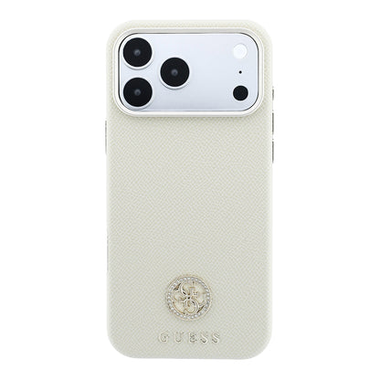 iPhone 18 Pro Kılıf Guess Orijinal Lisanslı M-safe Şarj Özellikli PU Taşlı Metal 4G ve Yazı Logolu Kılıf