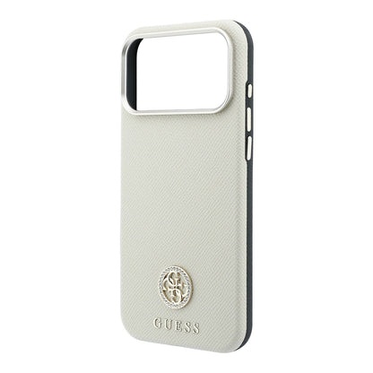 iPhone 18 Pro Kılıf Guess Orijinal Lisanslı M-safe Şarj Özellikli PU Taşlı Metal 4G ve Yazı Logolu Kılıf