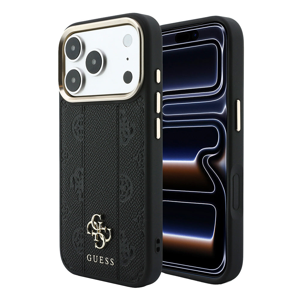 iPhone 18 Pro Kılıf Guess Orijinal Lisanslı M-safe Şarj Özellikli Şeritli Peony 4G ve Yazı Logolu Kılıf