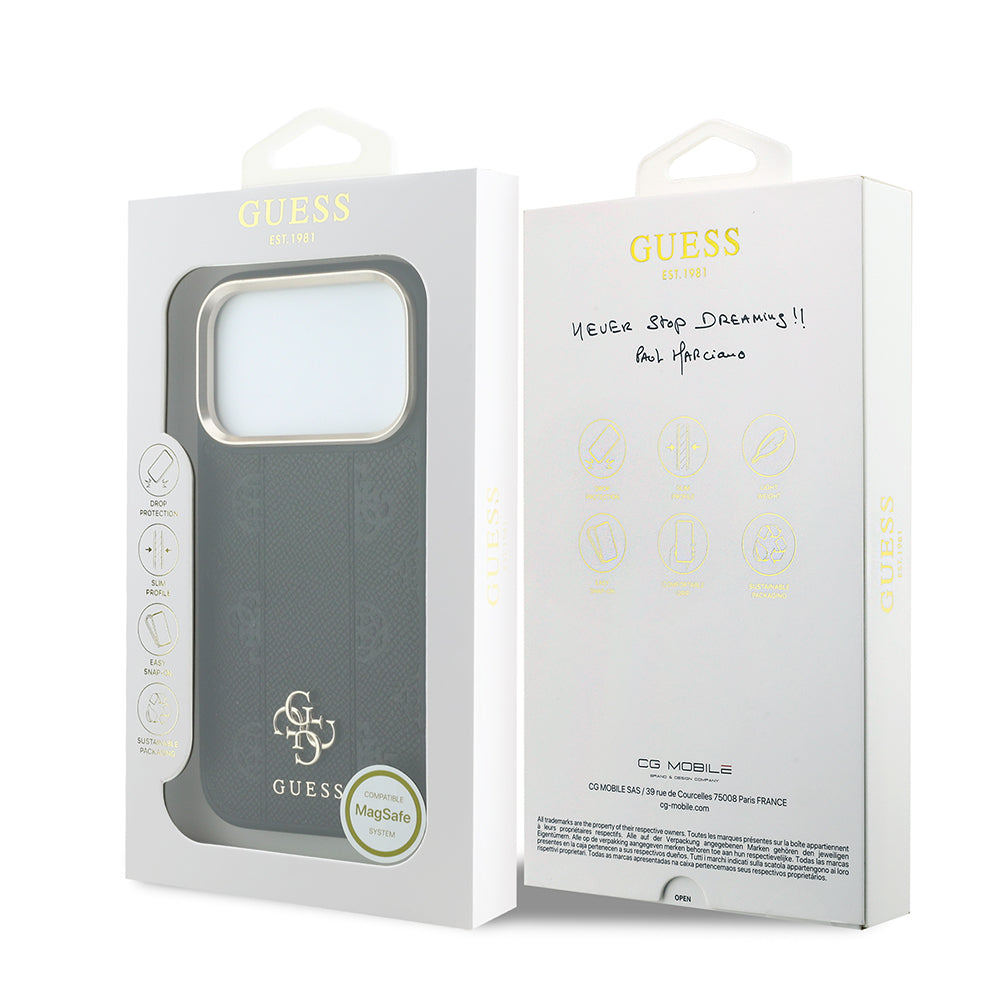 iPhone 18 Pro Kılıf Guess Orijinal Lisanslı M-safe Şarj Özellikli Şeritli Peony 4G ve Yazı Logolu Kılıf