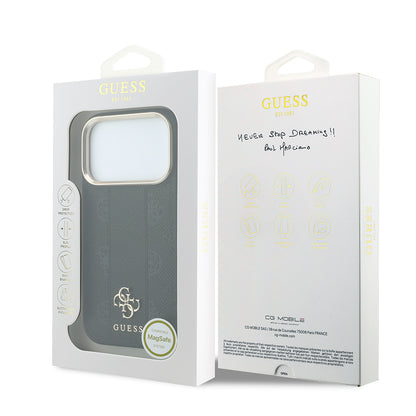 iPhone 18 Pro Kılıf Guess Orijinal Lisanslı M-safe Şarj Özellikli Şeritli Peony 4G ve Yazı Logolu Kılıf