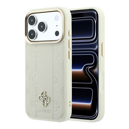iPhone 18 Pro Kılıf Guess Orijinal Lisanslı M-safe Şarj Özellikli Şeritli Peony 4G ve Yazı Logolu Kılıf