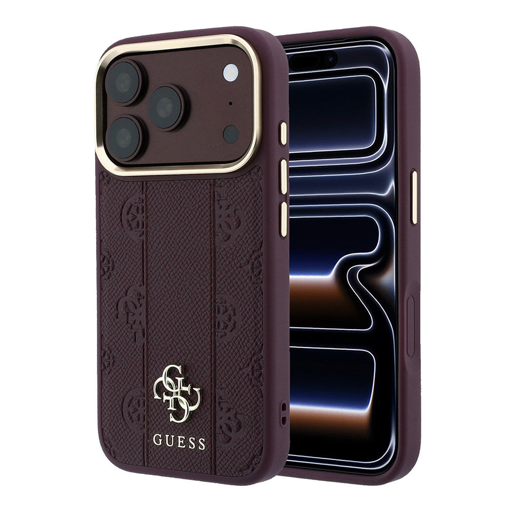 iPhone 18 Pro Kılıf Guess Orijinal Lisanslı M-safe Şarj Özellikli Şeritli Peony 4G ve Yazı Logolu Kılıf