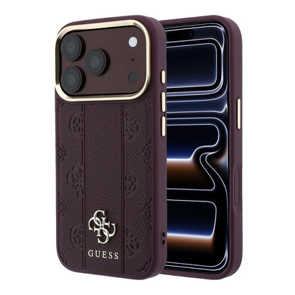iPhone 18 Pro Kılıf Guess Orijinal Lisanslı M-safe Şarj Özellikli Şeritli Peony 4G ve Yazı Logolu Kılıf
