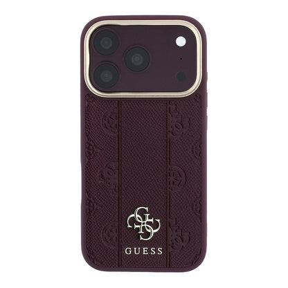 iPhone 18 Pro Kılıf Guess Orijinal Lisanslı M-safe Şarj Özellikli Şeritli Peony 4G ve Yazı Logolu Kılıf