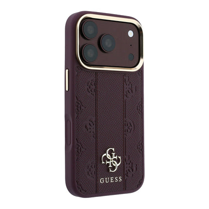 iPhone 18 Pro Kılıf Guess Orijinal Lisanslı M-safe Şarj Özellikli Şeritli Peony 4G ve Yazı Logolu Kılıf