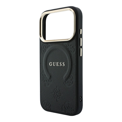iPhone 18 Pro Kılıf Guess Orijinal Lisanslı M-safe Şarj Özellikli Sıcak Baskılı Yazı Logolu C-Magnet PU Deri Peony Kılıf