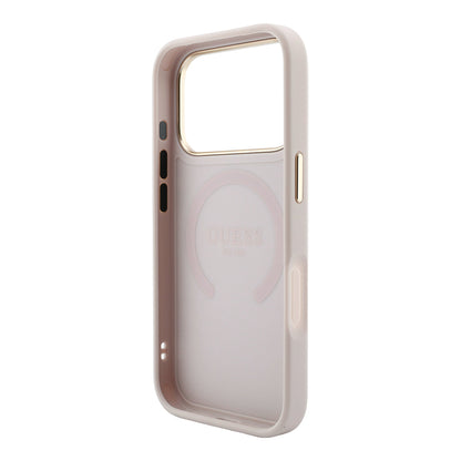 iPhone 18 Pro Kılıf Guess Orijinal Lisanslı M-safe Şarj Özellikli Sıcak Baskılı Yazı Logolu C-Magnet PU Deri Peony Kılıf
