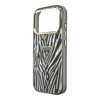 iPhone 18 Pro Kılıf Guess Orijinal Lisanslı M-safe Şarj Özellikli Üçgen Logolu Zebra Desenli Silikon Kılıf