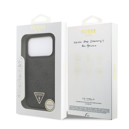 iPhone 18 Pro Kılıf Guess Orijinal Lisanslı M-safe Şarj Özllikli PU Deri Taşlı Üçgen Logo 4G Desenli Strass Kılıf