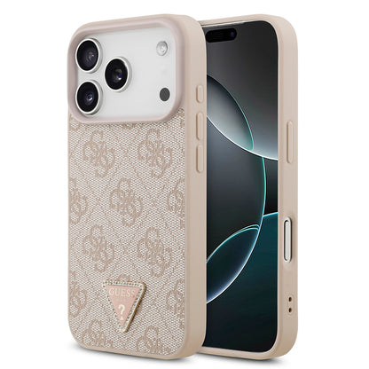 iPhone 18 Pro Kılıf Guess Orijinal Lisanslı M-safe Şarj Özllikli PU Deri Taşlı Üçgen Logo 4G Desenli Strass Kılıf