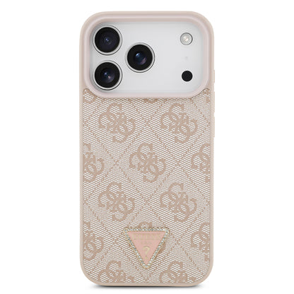 iPhone 18 Pro Kılıf Guess Orijinal Lisanslı M-safe Şarj Özllikli PU Deri Taşlı Üçgen Logo 4G Desenli Strass Kılıf