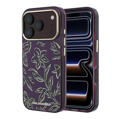 iPhone 18 Pro Kılıf Karl Lagerfeld Orijinal Lisanslı M-safe Şarj Özellikli Gold Metal Kamera Çerçeveli Çiçek Tasarımlı Kılıf