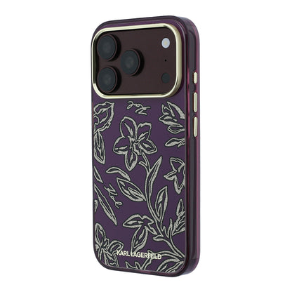 iPhone 18 Pro Kılıf Karl Lagerfeld Orijinal Lisanslı M-safe Şarj Özellikli Gold Metal Kamera Çerçeveli Çiçek Tasarımlı Kılıf