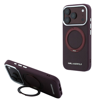 iPhone 18 Pro Kılıf Karl Lagerfeld Orijinal Lisanslı M-Safe Şarj Özellikli Metal Logolu PU Saffiano 360 Derece Dönebilen Standlı Kılıf