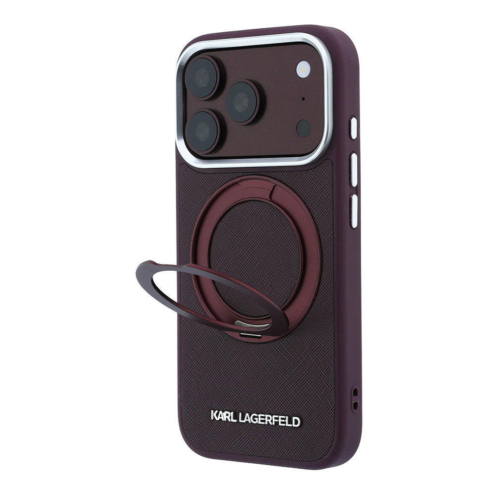 iPhone 18 Pro Kılıf Karl Lagerfeld Orijinal Lisanslı M-Safe Şarj Özellikli Metal Logolu PU Saffiano 360 Derece Dönebilen Standlı Kılıf