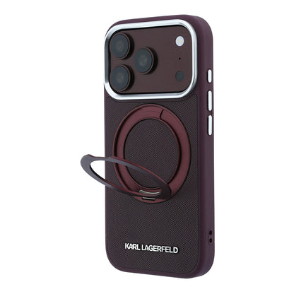 iPhone 18 Pro Kılıf Karl Lagerfeld Orijinal Lisanslı M-Safe Şarj Özellikli Metal Logolu PU Saffiano 360 Derece Dönebilen Standlı Kılıf