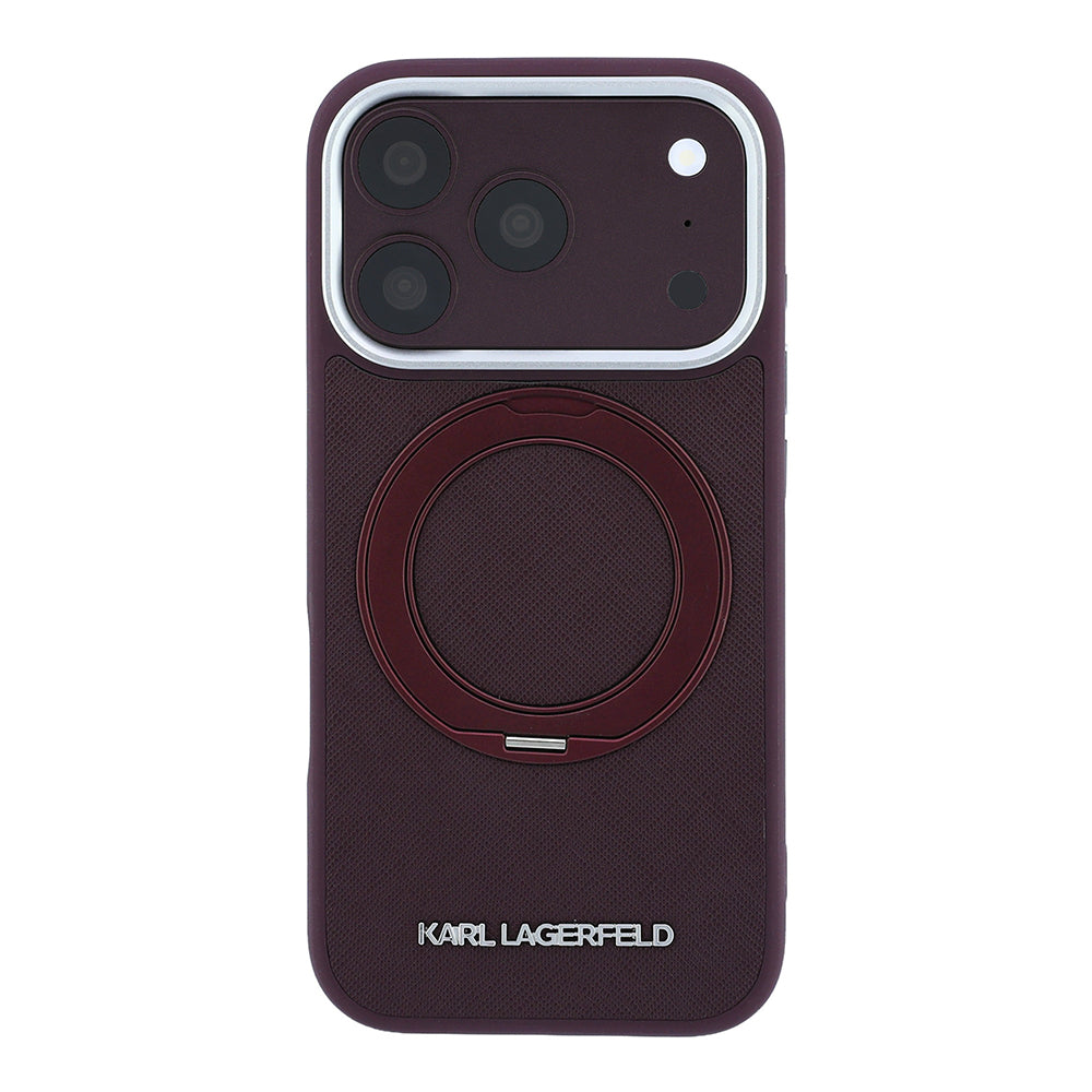 iPhone 18 Pro Kılıf Karl Lagerfeld Orijinal Lisanslı M-Safe Şarj Özellikli Metal Logolu PU Saffiano 360 Derece Dönebilen Standlı Kılıf