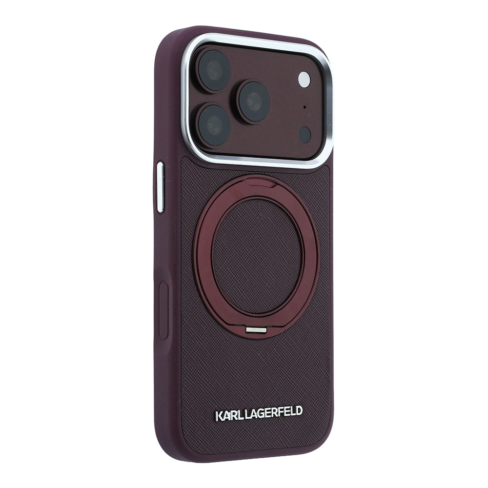 iPhone 18 Pro Kılıf Karl Lagerfeld Orijinal Lisanslı M-Safe Şarj Özellikli Metal Logolu PU Saffiano 360 Derece Dönebilen Standlı Kılıf