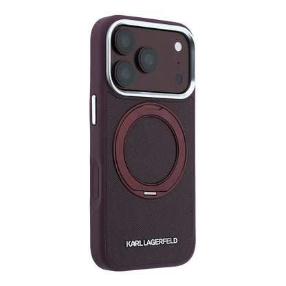 iPhone 18 Pro Kılıf Karl Lagerfeld Orijinal Lisanslı M-Safe Şarj Özellikli Metal Logolu PU Saffiano 360 Derece Dönebilen Standlı Kılıf