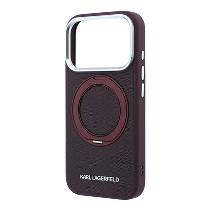 iPhone 18 Pro Kılıf Karl Lagerfeld Orijinal Lisanslı M-Safe Şarj Özellikli Metal Logolu PU Saffiano 360 Derece Dönebilen Standlı Kılıf