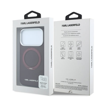 iPhone 18 Pro Kılıf Karl Lagerfeld Orijinal Lisanslı M-Safe Şarj Özellikli Metal Logolu PU Saffiano 360 Derece Dönebilen Standlı Kılıf