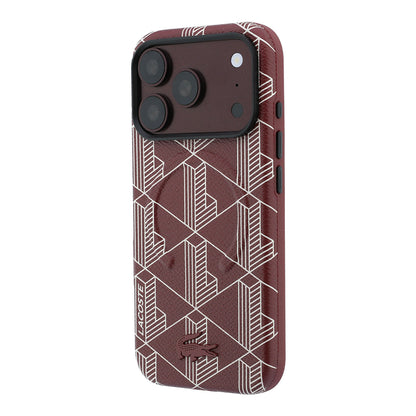 iPhone 18 Pro Kılıf Lacoste Orijinal Lisanslı M-safe Şarj Özellikli Metal Logolu Deri Karışık Monogram Desenli Kılıf