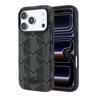 iPhone 18 Pro Kılıf Lacoste Orijinal Lisanslı M-safe Şarj Özellikli Metal Logolu Deri Karışık Monogram Desenli Kılıf