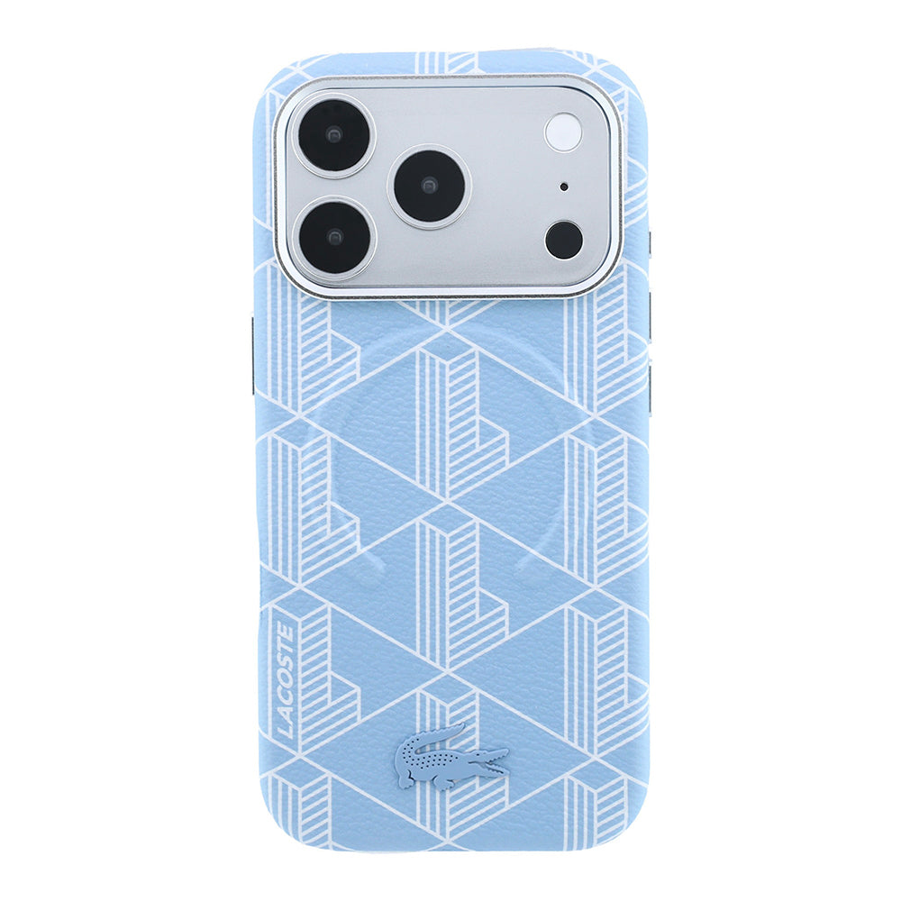 iPhone 18 Pro Kılıf Lacoste Orijinal Lisanslı M-safe Şarj Özellikli Metal Logolu Deri Karışık Monogram Desenli Kılıf