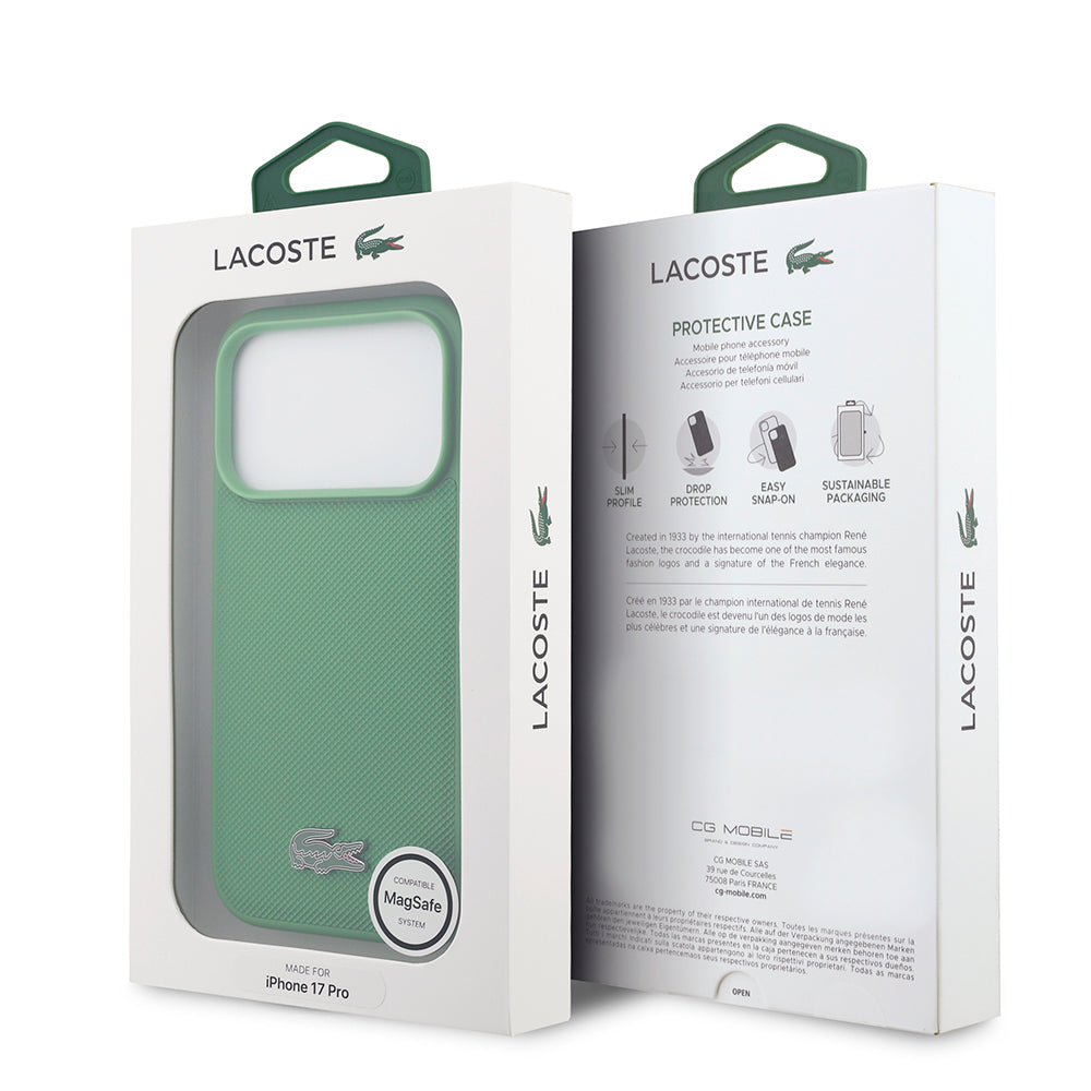 iPhone 18 Pro Kılıf Lacoste Orijinal Lisanslı M-safe Şarj Özellikli PU Pike Desenli Metal Logolu Kılıf