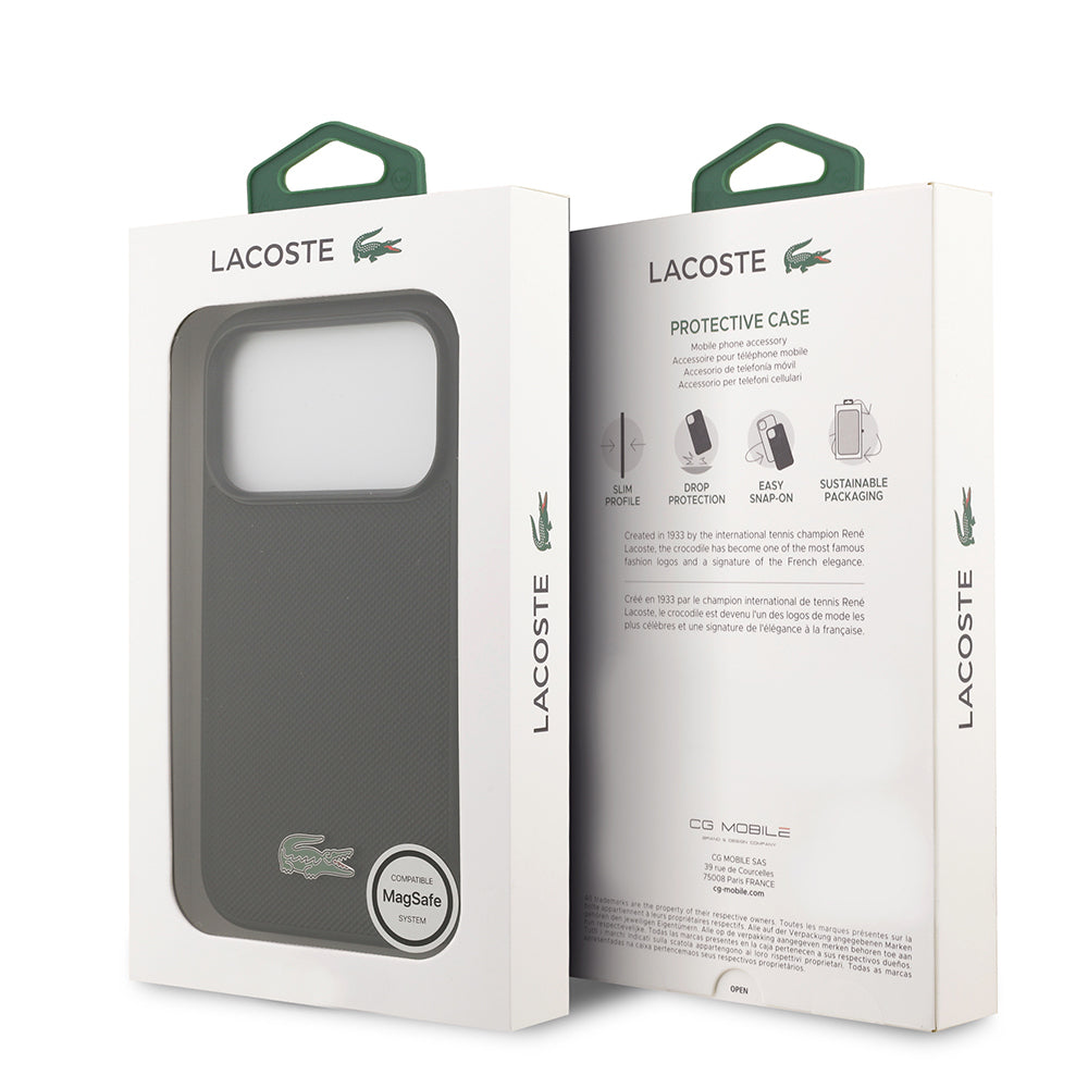 iPhone 18 Pro Kılıf Lacoste Orijinal Lisanslı M-safe Şarj Özellikli PU Pike Desenli Metal Logolu Kılıf