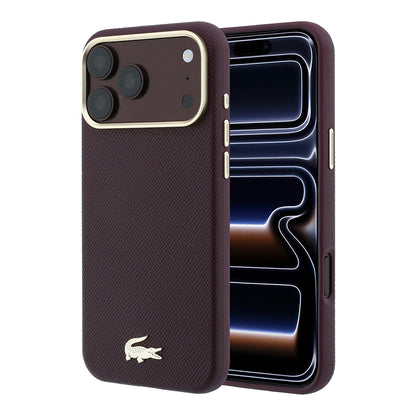 iPhone 18 Pro Kılıf Lacoste Orijinal Lisanslı M-Safe Şarj Özellikli PVC Yarı Pike Desenli Arka Yüzey İkonik Timsah Dokuma Logolu Kılıf