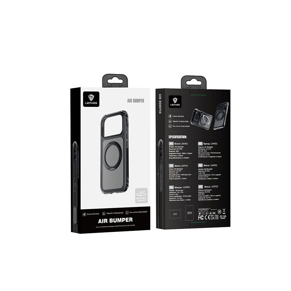 iPhone 18 Pro Kılıf Lenyes Air Bumper Serisi M-safe Şarj Özellikli Airbag Tasarımlı Standlı Kılıf