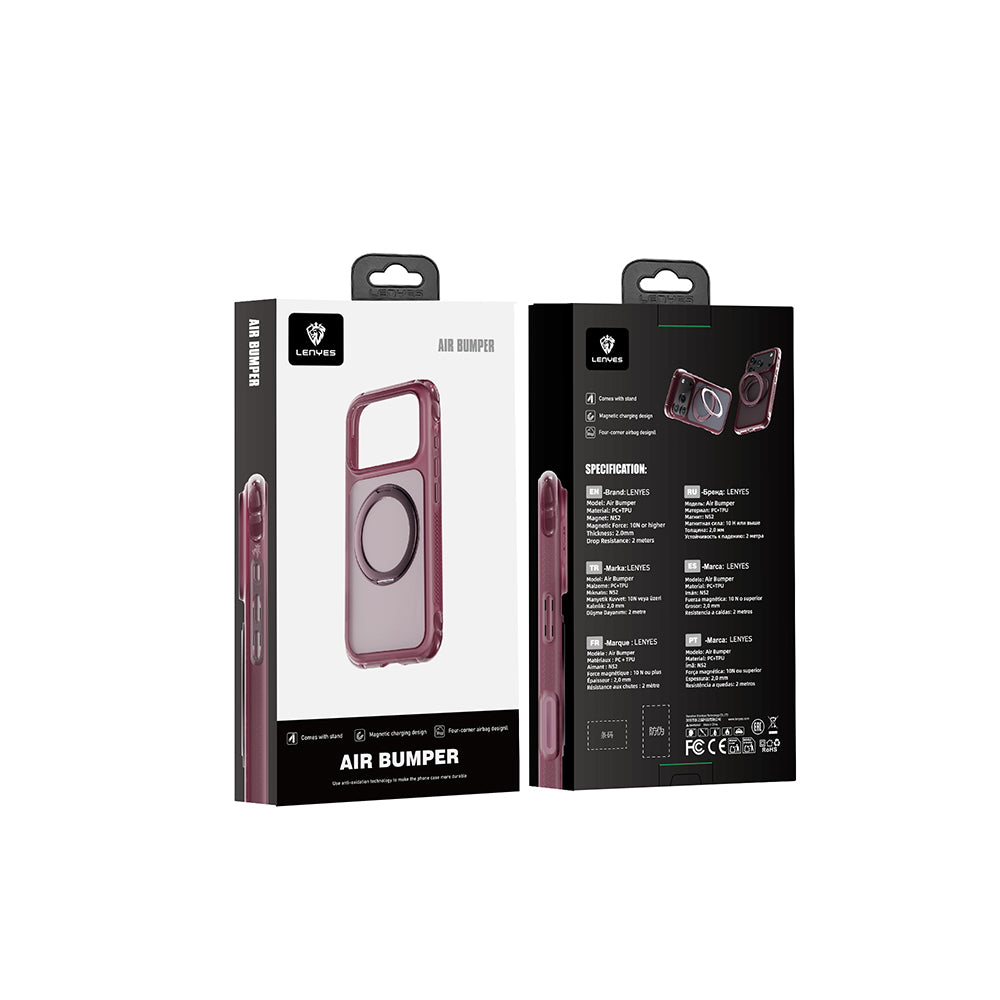 iPhone 18 Pro Kılıf Lenyes Air Bumper Serisi M-safe Şarj Özellikli Airbag Tasarımlı Standlı Kılıf