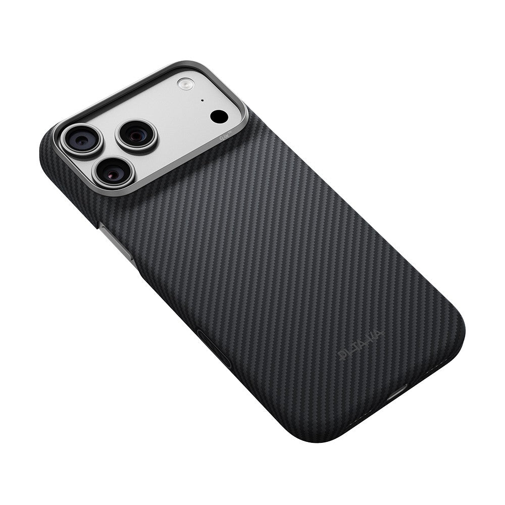 iPhone 18 Pro Kılıf M-safe Şarj Özellikli 1500D Aramid Karbon Fiber Pitaka Ultra-Slim Classic Serisi Black-Grey Twill Kılıf