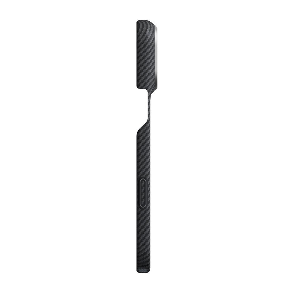 iPhone 18 Pro Kılıf M-safe Şarj Özellikli 1500D Aramid Karbon Fiber Pitaka Ultra-Slim Classic Serisi Black-Grey Twill Kılıf