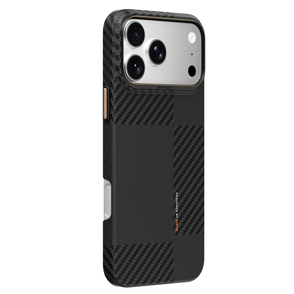 iPhone 18 Pro Kılıf M-safe Şarj Özellikli 600D Metal Kamera Çerçeveli Raptic Aramid Karbon Fiber Geotik Serisi Kılıf