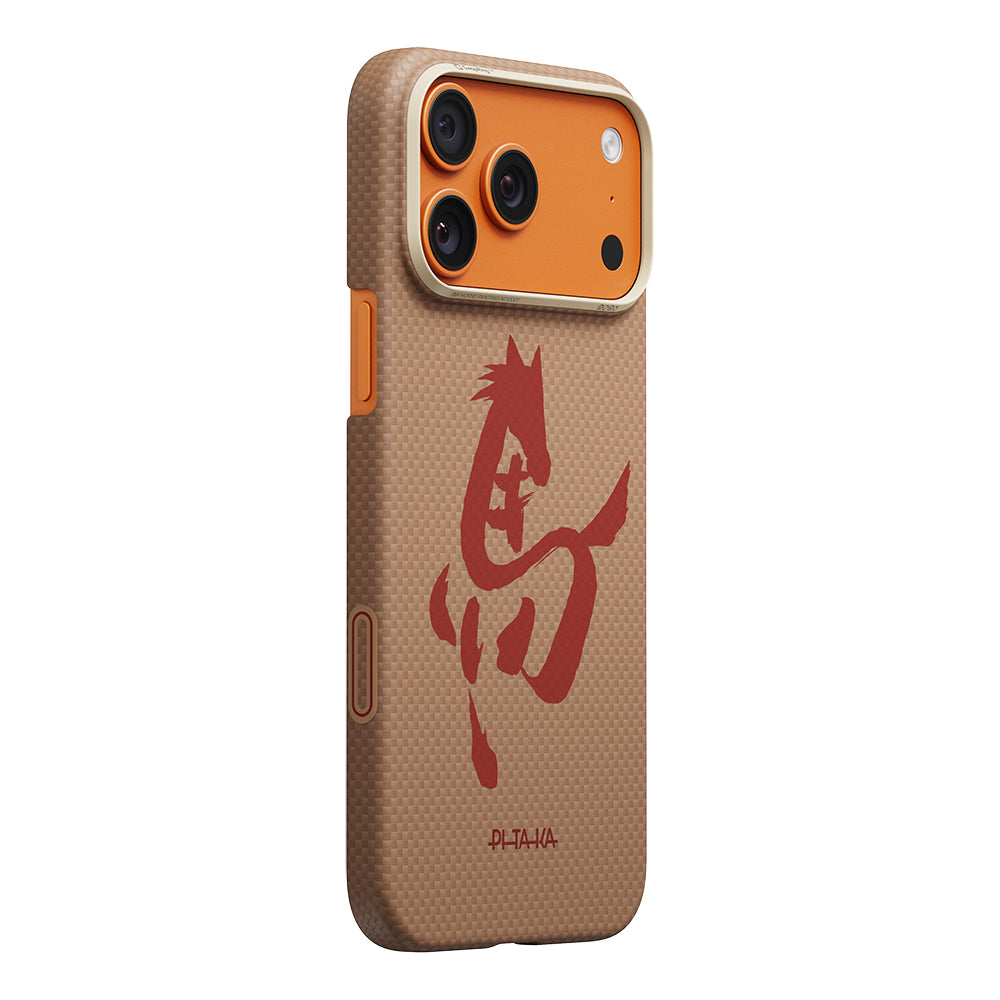 iPhone 18 Pro Kılıf M-safe Şarj Özellikli Aramid Karbon Fiber Pitaka Horse Painting Serisi Kılıf