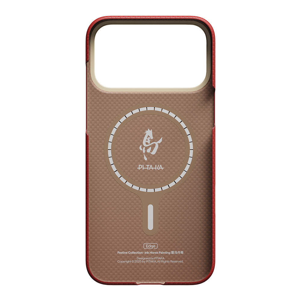 iPhone 18 Pro Kılıf M-safe Şarj Özellikli Aramid Karbon Fiber Pitaka Horse Painting Serisi Kılıf