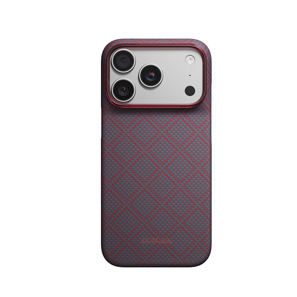 iPhone 18 Pro Kılıf M-safe Şarj Özellikli Aramid Karbon Fiber Pitaka Argyle Serisi Kılıf