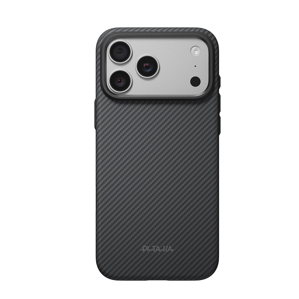iPhone 18 Pro Kılıf M-safe Şarj Özellikli Aramid Karbon Fiber Pitaka Military-Grade Classic Serisi New Logo Black-Grey Twill Kılıf