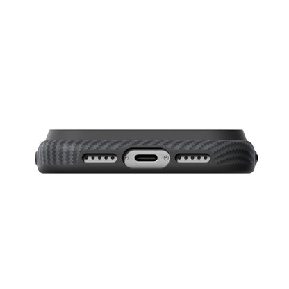 iPhone 18 Pro Kılıf M-safe Şarj Özellikli Aramid Karbon Fiber Pitaka Military-Grade Classic Serisi New Logo Black-Grey Twill Kılıf