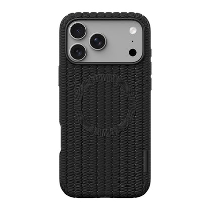 iPhone 18 Pro Kılıf M-Safe Şarj Özellikli Çizgi Desenli Kumaş Dokulu Zore Paris Lorin Kılıf