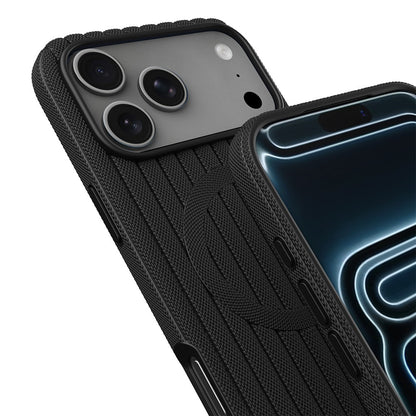 iPhone 18 Pro Kılıf M-Safe Şarj Özellikli Çizgi Desenli Kumaş Dokulu Zore Paris Lorin Kılıf