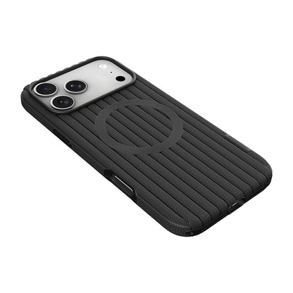 iPhone 18 Pro Kılıf M-Safe Şarj Özellikli Çizgi Desenli Kumaş Dokulu Zore Paris Lorin Kılıf