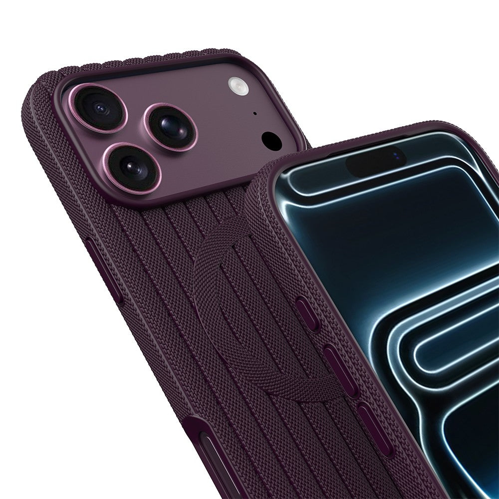 iPhone 18 Pro Kılıf M-Safe Şarj Özellikli Çizgi Desenli Kumaş Dokulu Zore Paris Lorin Kılıf