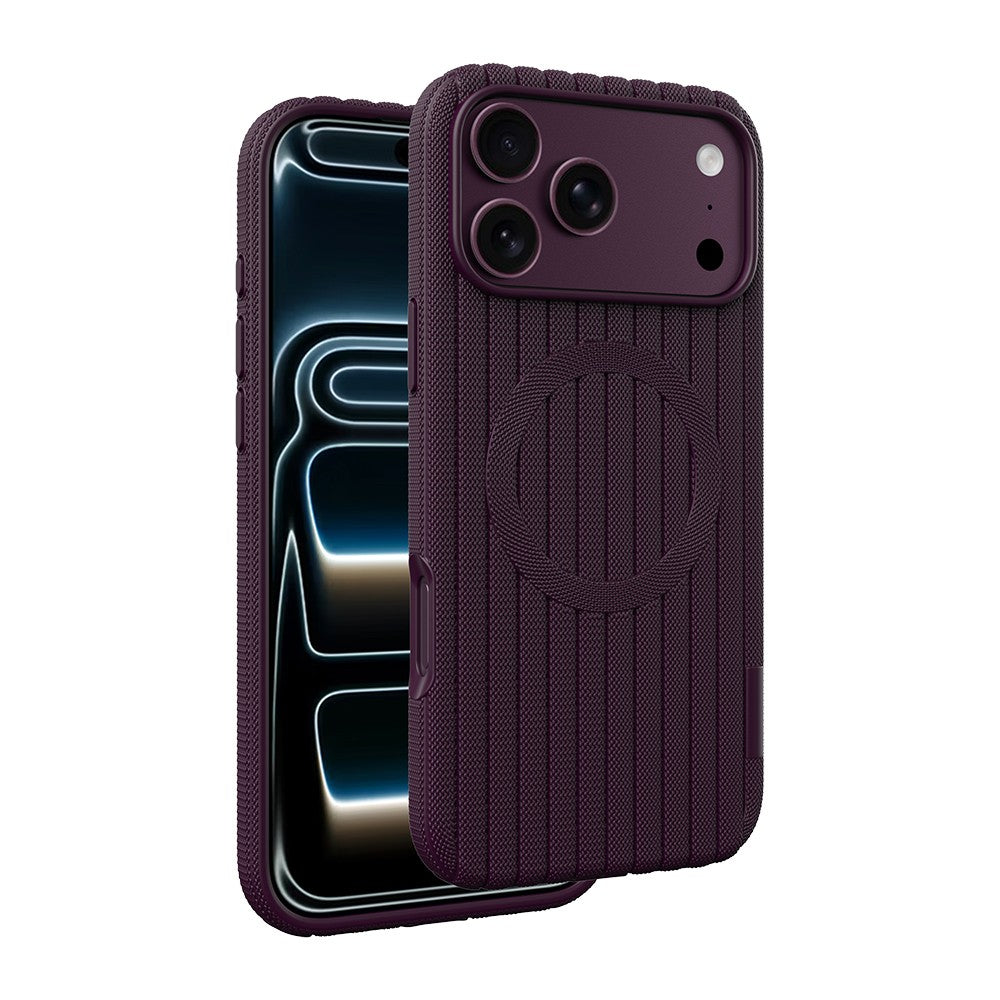 iPhone 18 Pro Kılıf M-Safe Şarj Özellikli Çizgi Desenli Kumaş Dokulu Zore Paris Lorin Kılıf